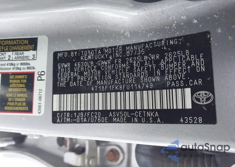 2015 Toyota Camry Le из США, поврежденный, VIN 4T1BF1FK8FU114749